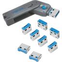 Logilink USB port blocker AU0045, 1x atslēga, 8x slēdzenes, zila, fiziski bloķē piekļuvi USB portam