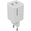Compact wall charger with GaN technology 45 W total power and 2×PD fast charging ports CU45CC EU White CNS-CUW45CC CANYON