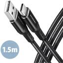 Axagon кабель USB-C к USB-A BUCM-AM15AB 1.5м черный, 3A, USB 2.0, USB-C мужской к USB-A мужскому