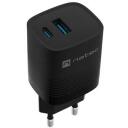 Natec Lādētājs NUC-2141, 30W, 110-240V, 50/60Hz, 3A, 1xUSB-A, 1xUSB-C, melns, ātrā uzlāde