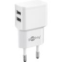 Goobay strāvas adapteris Dual USB lādētājs 44952, 12W, 2xUSB 2.0, 2.4A, AC 100-240V, aizsardzība pret pārslodzi