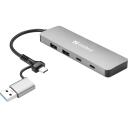 Sandberg USB centrmezgls 136-64, 2xUSB-A, 2xUSB-C, 5Gbit/s, alumīnijs, USB 3.0, 4 porti