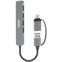 Port Connect USB centrmezgls 900161, 4xUSB-A 3.0, 5Gbps, USB baro&scaron;ana, alumīnija korpuss, plāns dizains