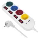 Maclean удлинитель MCE229W, 4 розетки, 2xUSB, 250VAC, 10A, 2.1A 5V, 1.5m, защита от детей, выключатель