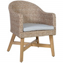 Sodo kėdė HENRY su pagalvėle 63x72xH88cm, aliuminio rėmas su plastikine vytele, smėlio spalvos, kojos: eukalipto medis 10243 HOME4YOU