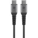 Goobay USB-C uz USB-C tekstila kabelis ar metāla spraudņiem 49302, 1m, 3A, 60W, 480 Mbps, austs, aizsardzība pret salau&scaron;anu