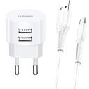 Usams Laadija T20 USA000462, 2xUSB 2,1A, 5V, 10W, 100cm, ABS, USB Type C, nutitelefonidele