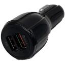 Manta Auto lādētājs MCC01QC3, 2xUSB, 5V 2000mA, 5V 2,4A, 9V 1,8A, 12V 1,5A, 12V-24V, aizsardzība pret īssavienojumu