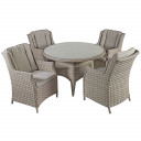 Комплект садовой мебели PACIFIC стол и 4 стула D120xH75см, рама: алюминий с плетением из пластика, серый / бежевый K10495 HOME4YOU