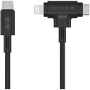 Hyper USB-C uz USB-C un Lightning hibrīda 60W kabelis HJ4010BKGL, 1.5m, melns, ātrā uzlāde, bez sapī&scaron;anās