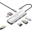 Vention dokkimisjaam TOJHB 7-in-1, 4K HDMI, 3 USB 3.0, 100W PD, SD/TF kaardilugeja, hall