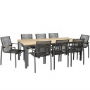 Sodo baldų komplektas MONTANA stalas ir 8 kėdės (13269) tikmedis, nerūdijančio plieno, milteliniu būdu padengtas K13268 HOME4YOU