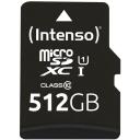 Intenso m&auml;lukaart MicroSDXC 3423493 512 GB, lugemiskiirus 90 MB/s, UHS-I, klass 10, adapter kaasas, must