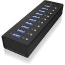 Raidsonic USB centrmezgls IB-AC6110, 10x USB 3.0, AC 120/230 V, melns, alumīnija korpuss, Plug & Play