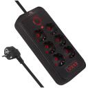 Maclean pagarinātājs MCE389 B, 2500W, 1.5m, 6x F, 4x USB-A, 1x USB-C, melns, 50/60Hz