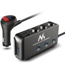 Maclean USB automobilių įkroviklis MCE218, 4xUSB, 12V-24V, 120W, 10.2A, 1m laidas, voltmetras, apsauga nuo perteklių