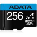 Adata карта памяти micro SDXC AUSDX256GUICL10A1-RA1 256GB, скорость чтения 100MB/s, скорость записи 25MB/s, UHS-I, A1, V10, черный